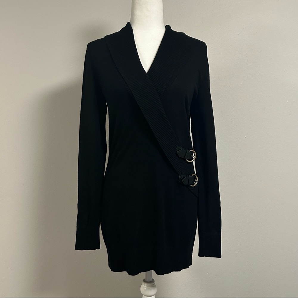 INC Black Sweater Tunic w/ Silver Side Buckles | Size M